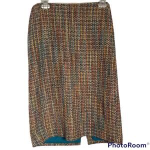 Coldwater Creek 8P skirt pencil tweed lined side zip browns multi-color